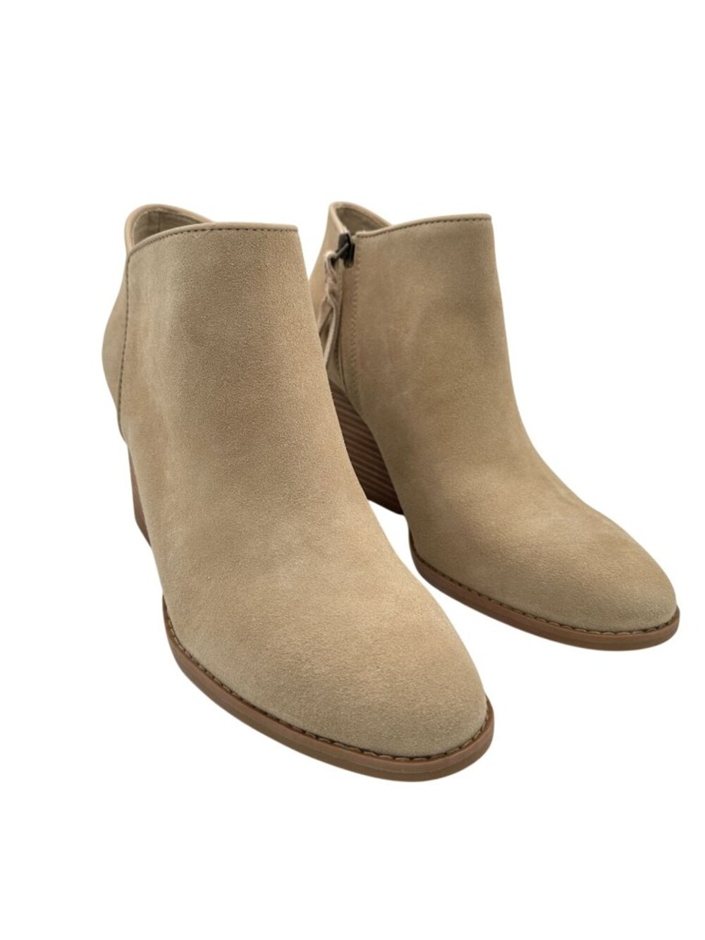 Toms Ankle Booties Size 9 Tan Suede Hadley Side Zip Stacked Heel Western Style - Picture 2 of 16